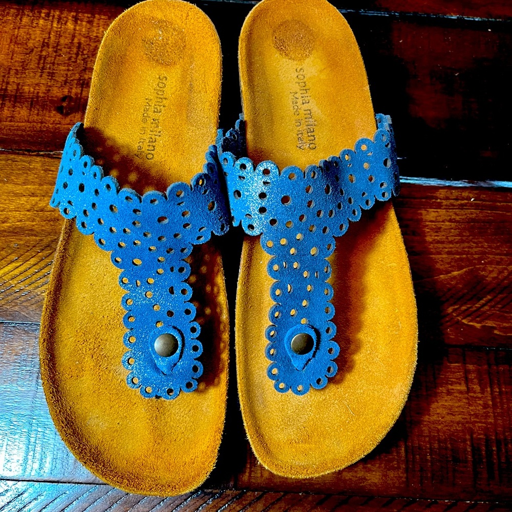 Blue Leather Thong Sandal Size 8